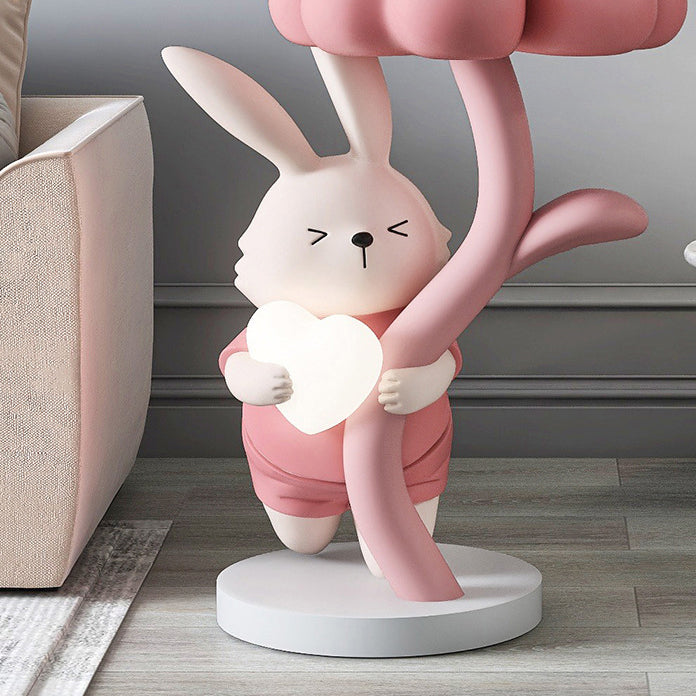 Modern Art Deco Resin Clover Cartoon Rabbit End Table 1-Tier For Living Room