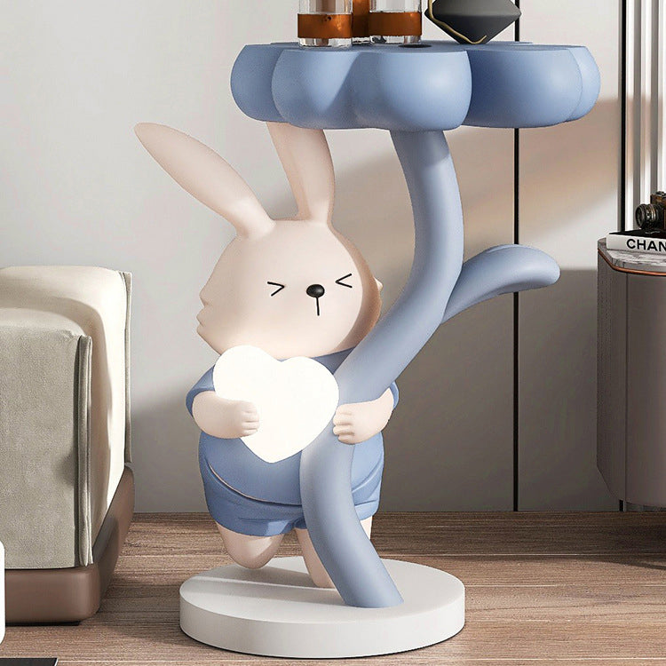 Modern Art Deco Resin Clover Cartoon Rabbit End Table 1-Tier For Living Room