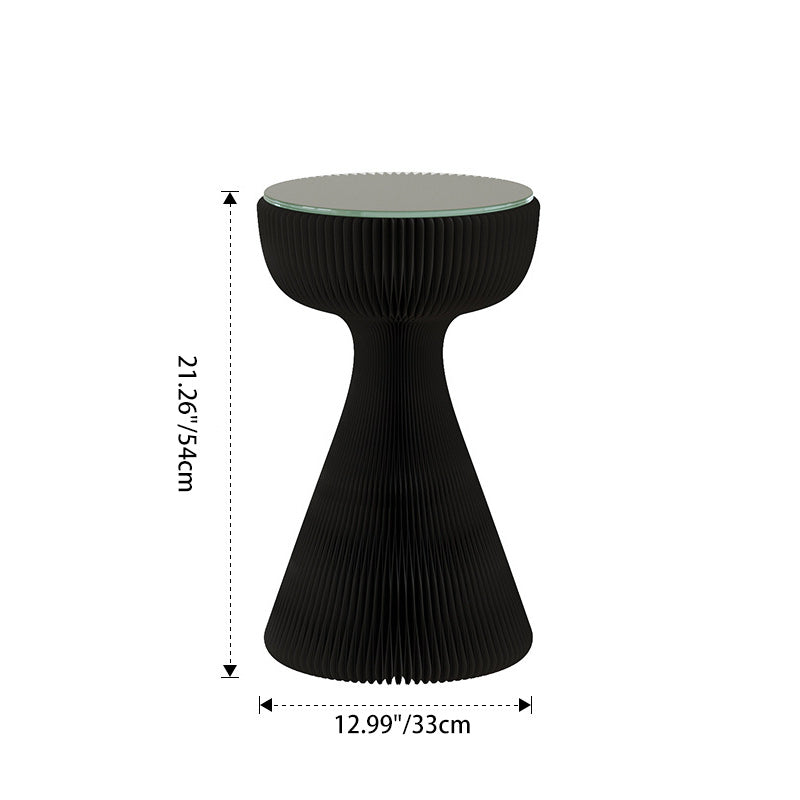Contemporary Creative Tempered Glass Paper Cone Round End Table 1-Tier For Living Room