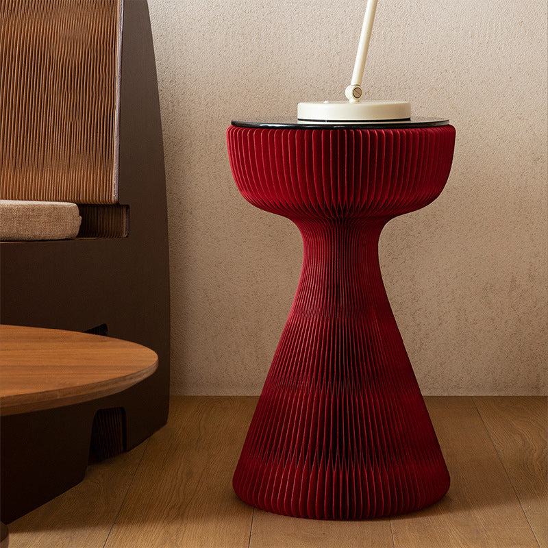 Contemporary Creative Tempered Glass Paper Cone Round End Table 1-Tier For Living Room