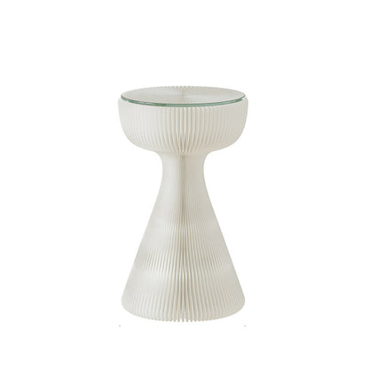 Contemporary Creative Tempered Glass Paper Cone Round End Table 1-Tier For Living Room