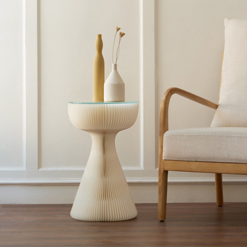 Contemporary Creative Tempered Glass Paper Cone Round End Table 1-Tier For Living Room