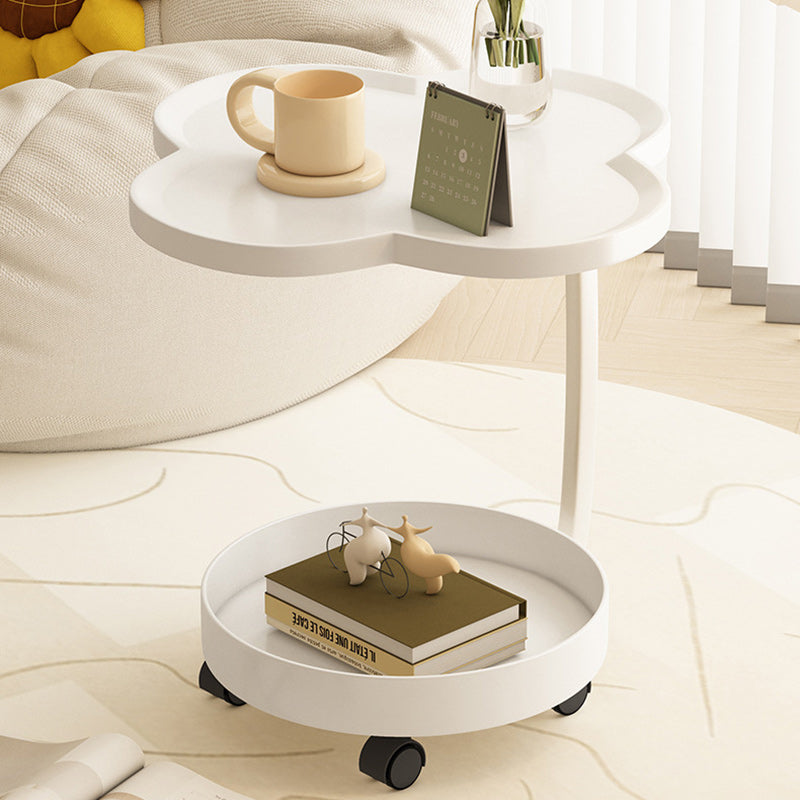 Contemporary Creative PP Carbon Steel Clover Shape Round End Table 2-Tier For Living Room