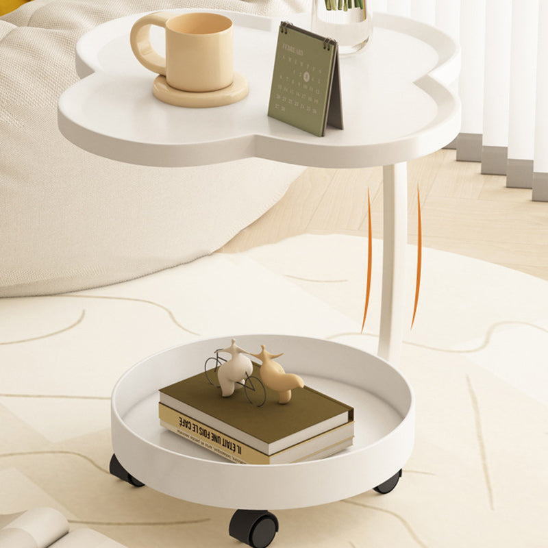 Contemporary Creative PP Carbon Steel Clover Shape Round End Table 2-Tier For Living Room