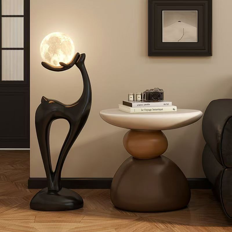 Contemporary Creative Resin Stone Oval End Table 1-Tier For Living Room
