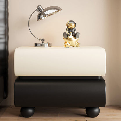 Modern Luxury Faux Leather Solid Wood Square Nightstand With 2 Drawers For Bedroom