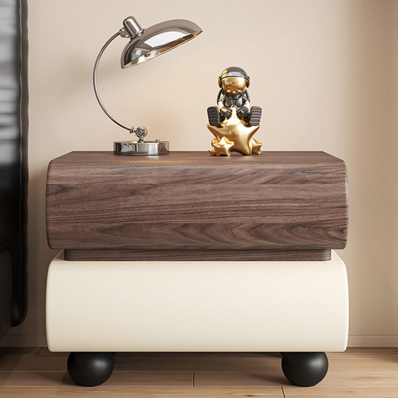 Modern Luxury Faux Leather Solid Wood Square Nightstand With 2 Drawers For Bedroom