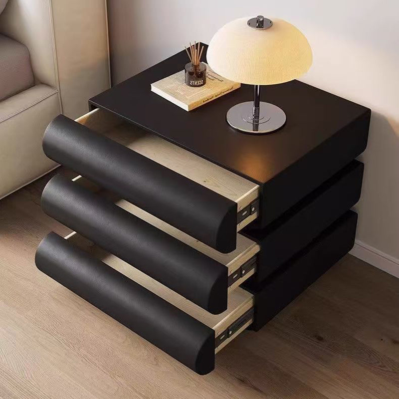 Modern Luxury Faux Leather Solid Wood Metal Curved Nightstand With 3 Drawers For Bedroom