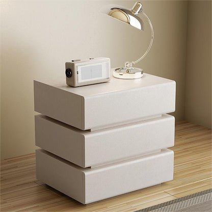 Contemporary Scandinavian Solid Wood Microfiber Leather Metal Rounded Rectangle Nightstand With 2/3 Drawers For Bedroom