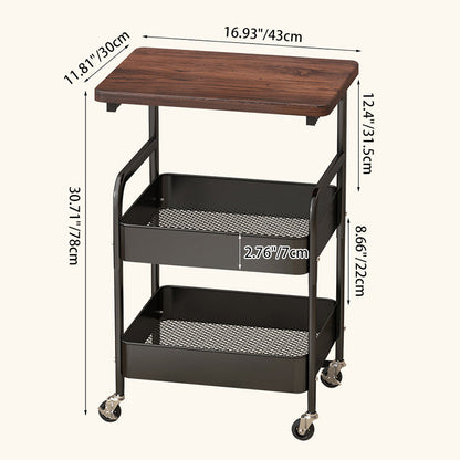 Modern Minimalist Wood Metal Rectangular Mobile Side Table With 3-Tier For Living Room