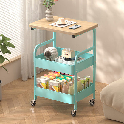 Modern Minimalist Wood Metal Rectangular Mobile Side Table With 3-Tier For Living Room