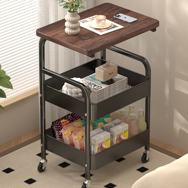 Modern Minimalist Wood Metal Rectangular Mobile Side Table With 3-Tier For Living Room