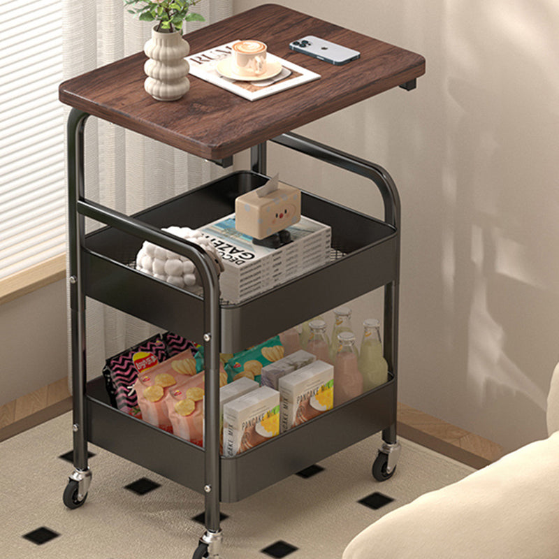 Modern Minimalist Wood Metal Rectangular Mobile Side Table With 3-Tier For Living Room