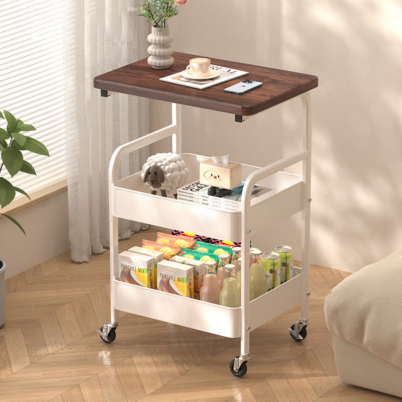 Modern Minimalist Wood Metal Rectangular Mobile Side Table With 3-Tier For Living Room