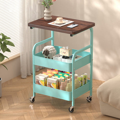 Modern Minimalist Wood Metal Rectangular Mobile Side Table With 3-Tier For Living Room