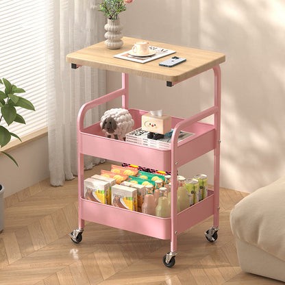 Modern Minimalist Wood Metal Rectangular Mobile Side Table With 3-Tier For Living Room
