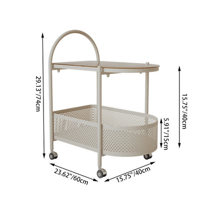 Contemporary Scandinavian Glass Iron Arched Mobile Side Table With 2-Tier For Living Room