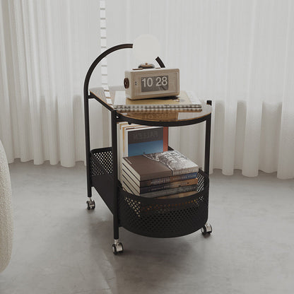 Contemporary Scandinavian Glass Iron Arched Mobile Side Table With 2-Tier For Living Room