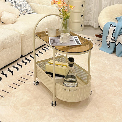Contemporary Scandinavian Glass Iron Arched Mobile Side Table With 2-Tier For Living Room