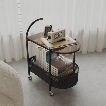 Contemporary Scandinavian Glass Iron Arched Mobile Side Table With 2-Tier For Living Room