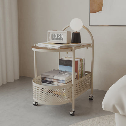 Contemporary Scandinavian Glass Iron Arched Mobile Side Table With 2-Tier For Living Room