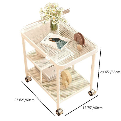 Modern Minimalist Glass Stainless Steel Mobile Rectangular Side Table 2-Tier For Living Room