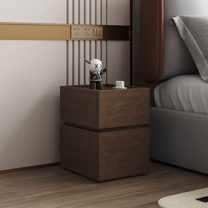 Modern Luxury Solid Wood Metal Square Nightstand 2-Drawer For Bedroom