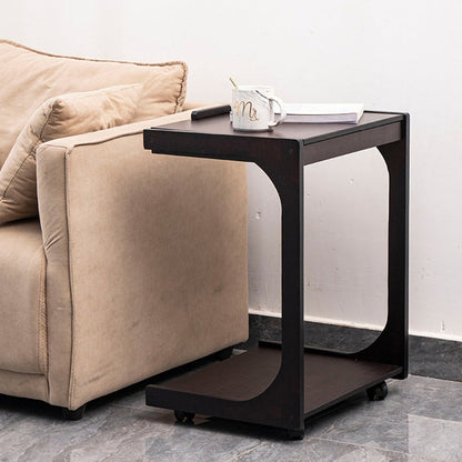 Traditional Vintage Bamboo C-Shaped Square Side Table 2-Tier For Living Room