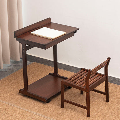 Traditional Vintage Bamboo C-Shaped Square Side Table 2-Tier For Living Room