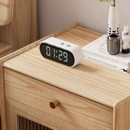 Traditional Japanese Solid Wood Glass Brass Textured Square Nightstand 2-Drawer For Bedroom