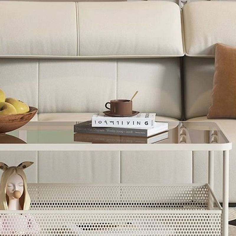 Modern Minimalist Tempered Glass Metal Rectangular Mobile End Table 2-Tier For Living Room