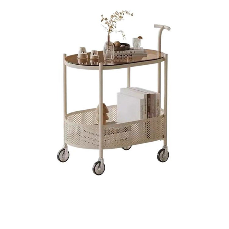 Modern Minimalist Tempered Glass Metal Oval Mobile End Table 2-Tier For Living Room