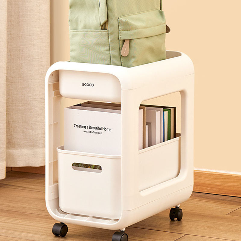 Modern Minimalist PP Rounded Square Mobile Side Table With 2/3 Storage For Living Room