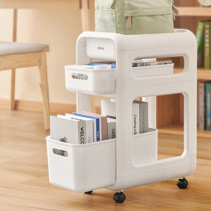 Modern Minimalist PP Rounded Square Mobile Side Table With 2/3 Storage For Living Room
