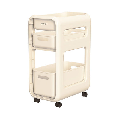 Modern Minimalist PP Rounded Square Mobile Side Table With 2/3 Storage For Living Room