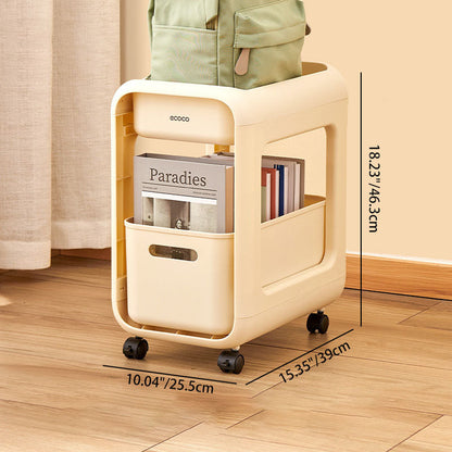 Modern Minimalist PP Rounded Square Mobile Side Table With 2/3 Storage For Living Room