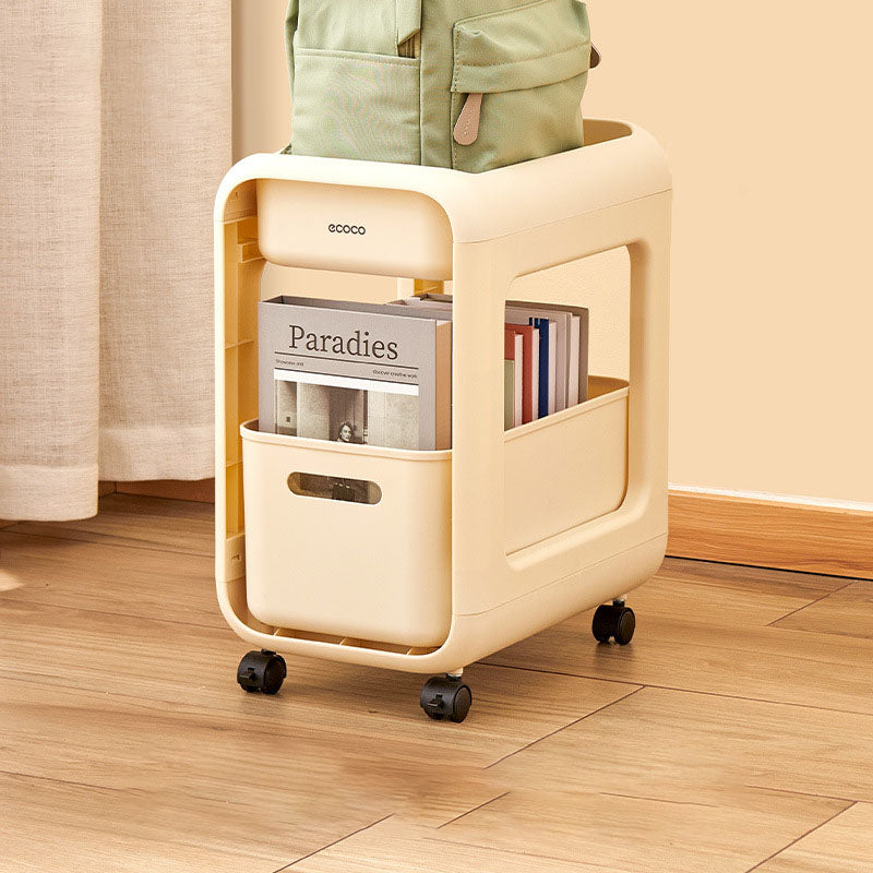 Modern Minimalist PP Rounded Square Mobile Side Table With 2/3 Storage For Living Room