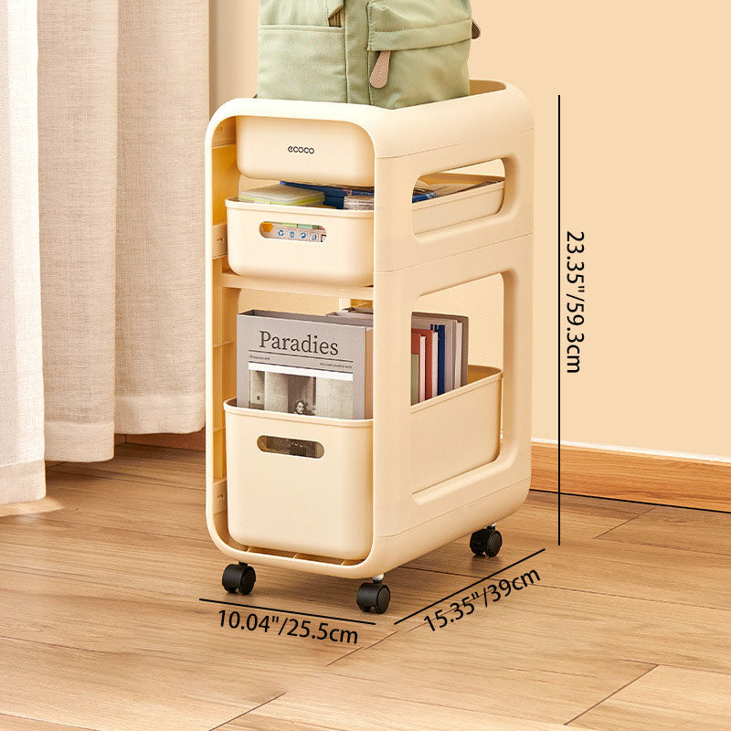 Modern Minimalist PP Rounded Square Mobile Side Table With 2/3 Storage For Living Room