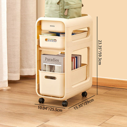 Modern Minimalist PP Rounded Square Mobile Side Table With 2/3 Storage For Living Room