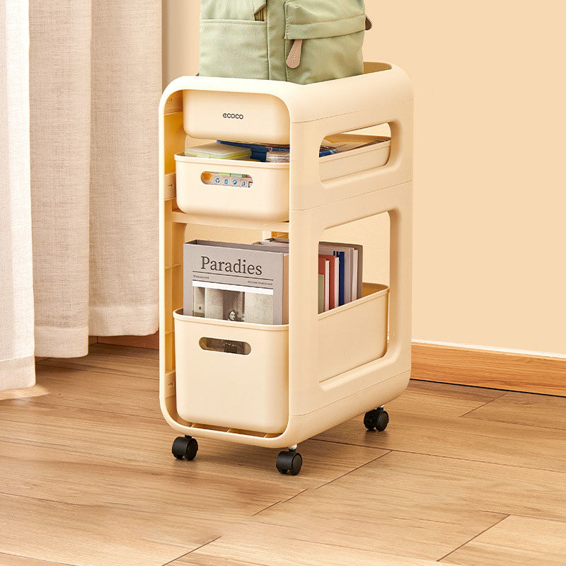 Modern Minimalist PP Rounded Square Mobile Side Table With 2/3 Storage For Living Room