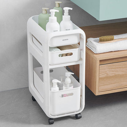 Modern Minimalist PP Rounded Square Mobile Side Table With 2/3 Storage For Living Room