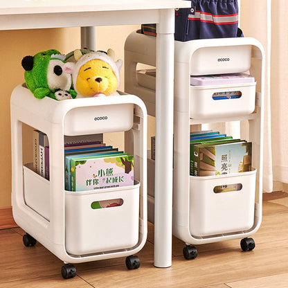 Modern Minimalist PP Rounded Square Mobile Side Table With 2/3 Storage For Living Room
