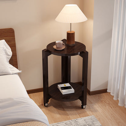 Modern Luxury Bamboo Round Mobile End Table With 2-Tier For Living Room