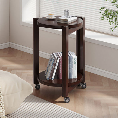 Modern Luxury Bamboo Round Mobile End Table With 2-Tier For Living Room