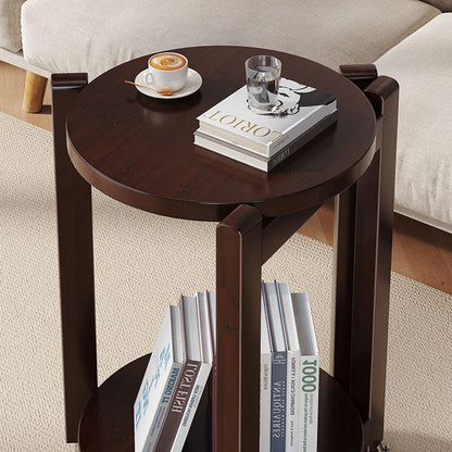 Modern Luxury Bamboo Round Mobile End Table With 2-Tier For Living Room