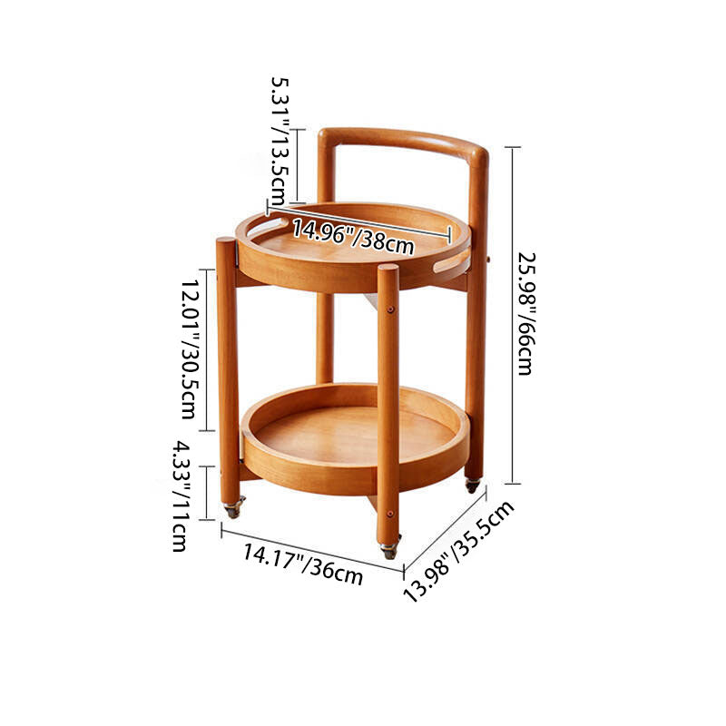 Traditional Vintage Solid Wood Curved Round Cylinder End Table With 2-Tier For Living Room