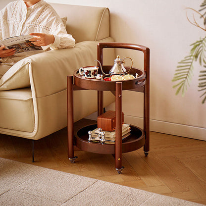 Traditional Vintage Solid Wood Curved Round Cylinder End Table With 2-Tier For Living Room