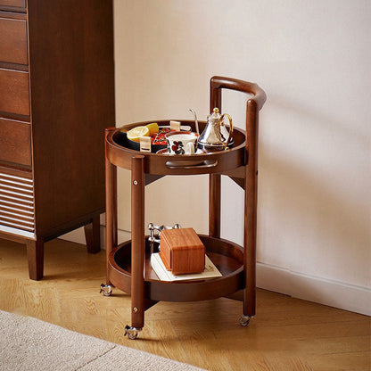Traditional Vintage Solid Wood Curved Round Cylinder End Table With 2-Tier For Living Room