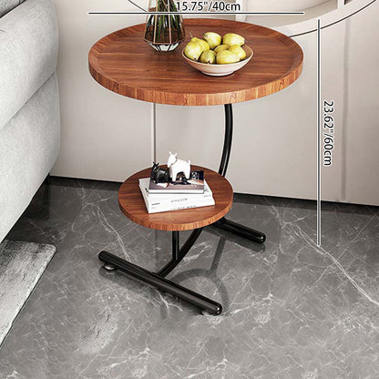 Contemporary Creative Engineered Wood Metal Crescent Round End Table 2-Tier For Living Room