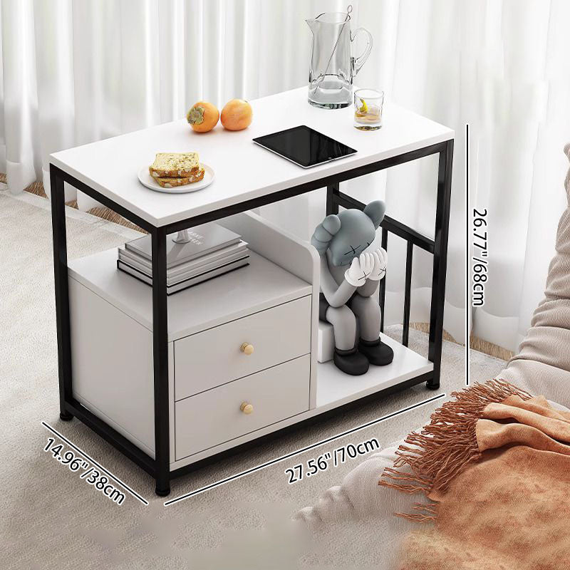 Contemporary Scandinavian Wood Steel Rounded Rectangle Side Table With 3 Tiers For Living Room